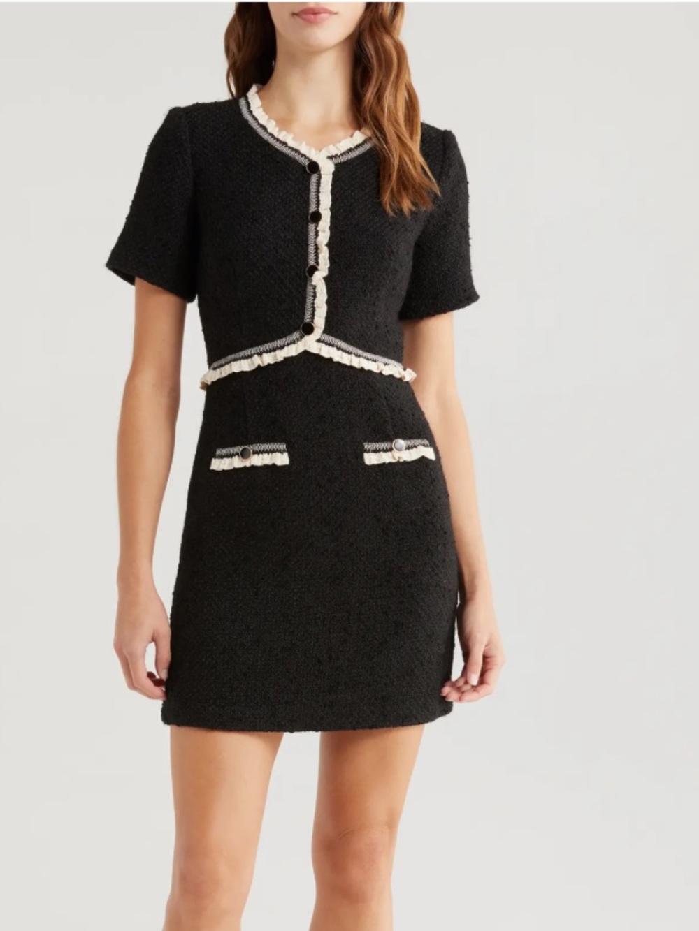 Zoe and Claire Black Cream Lace Chic Trim Wool Tweed Minidress Women’s Sz Small